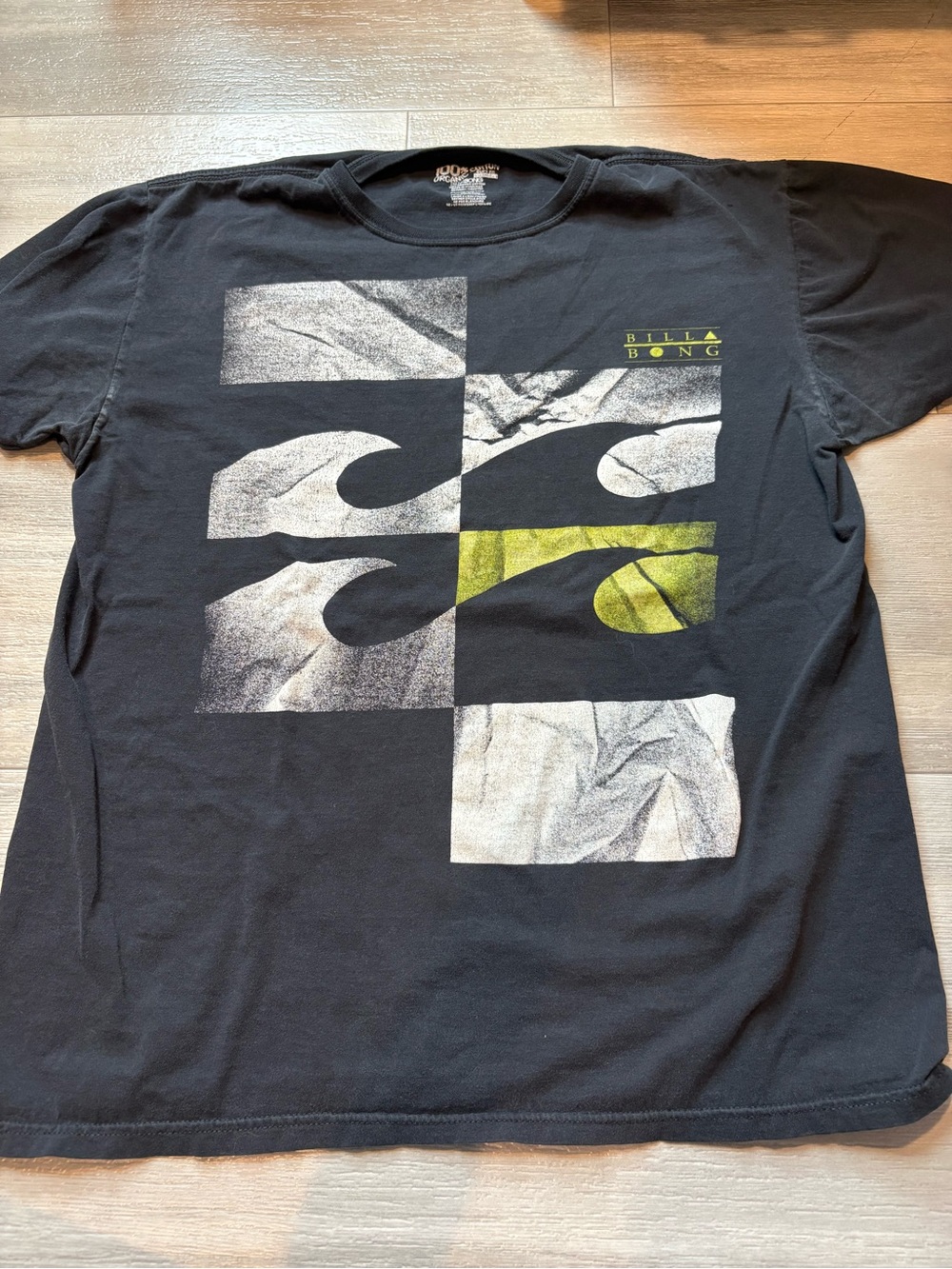 Billabong Black Short-Sleeve Tee with Stone Blocks & Lime Accent